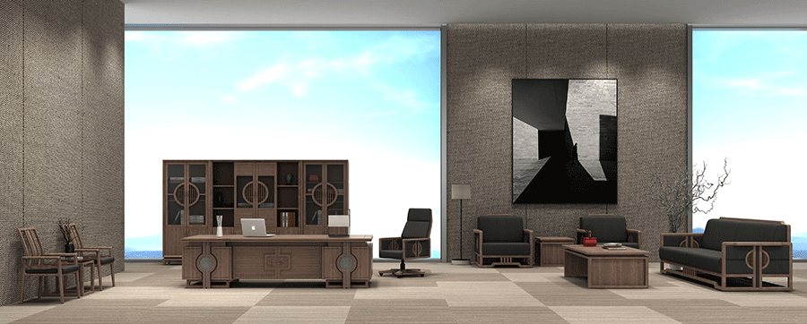 迪欧办公家具——老板室新中式办公家具配套实木办公桌椅