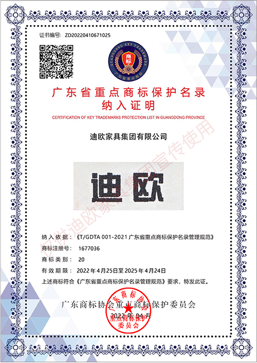 迪欧广东省重点商标保护名录